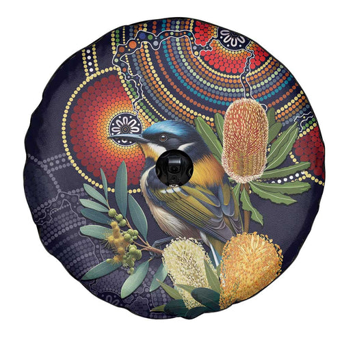 Aussie Honeyeaters Banksia Flowers Spare Tire Cover Aboriginal Dots Painting