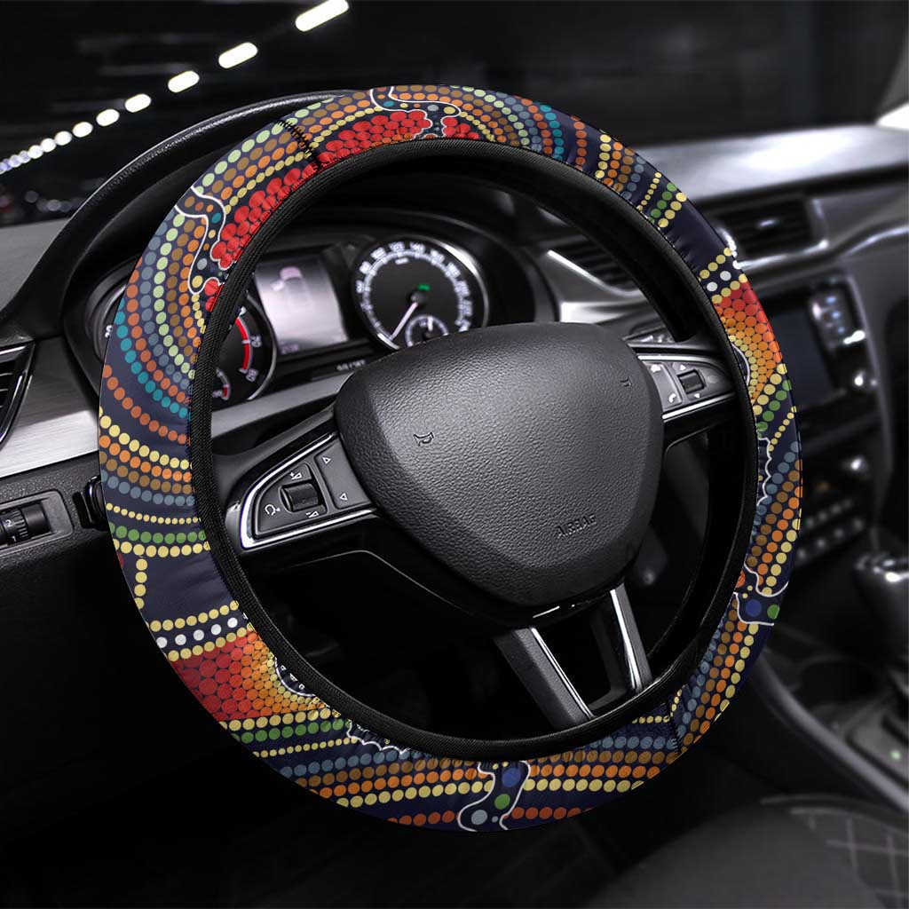 Aussie Honeyeaters Banksia Flowers Steering Wheel Cover Aboriginal Dots Painting