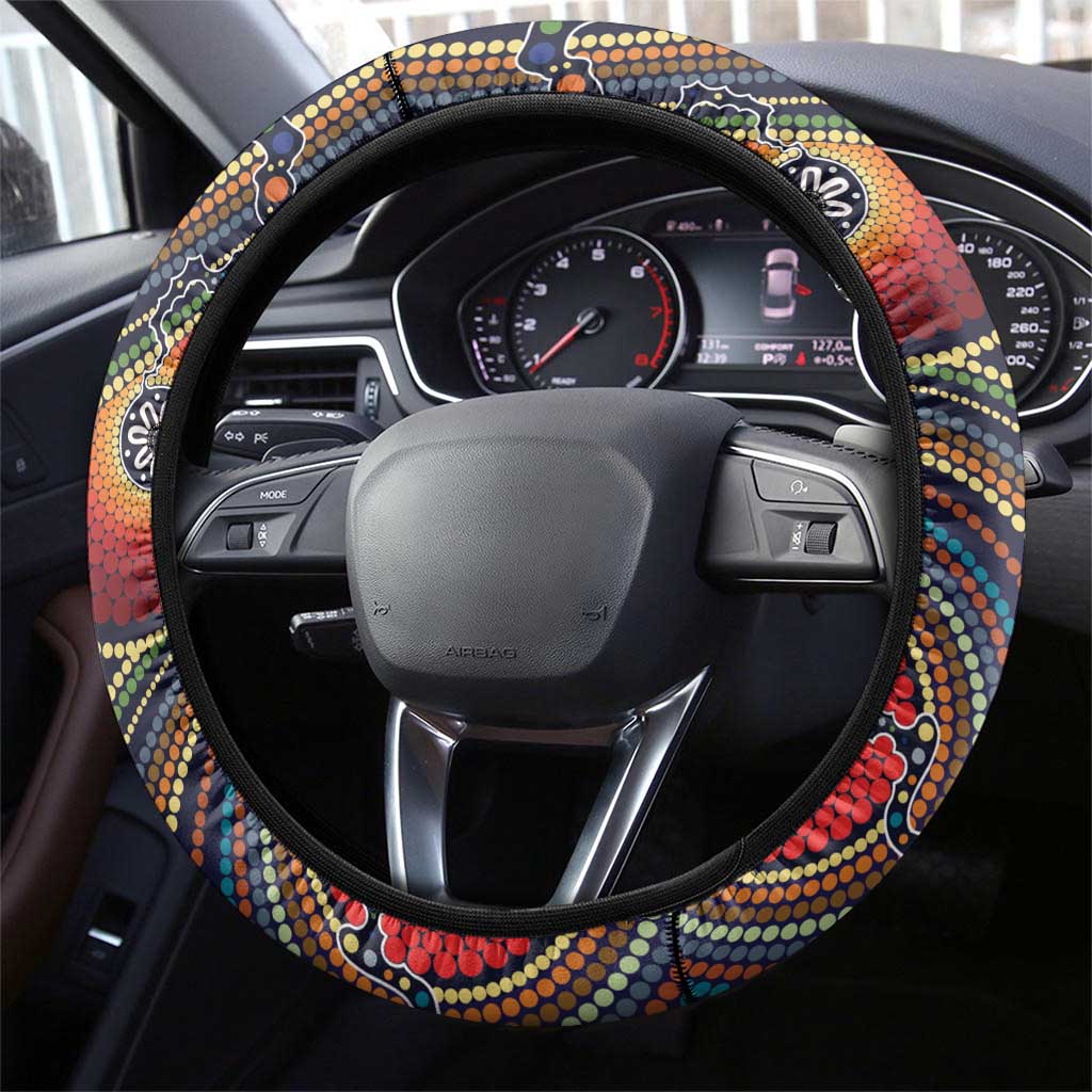 Aussie Honeyeaters Banksia Flowers Steering Wheel Cover Aboriginal Dots Painting
