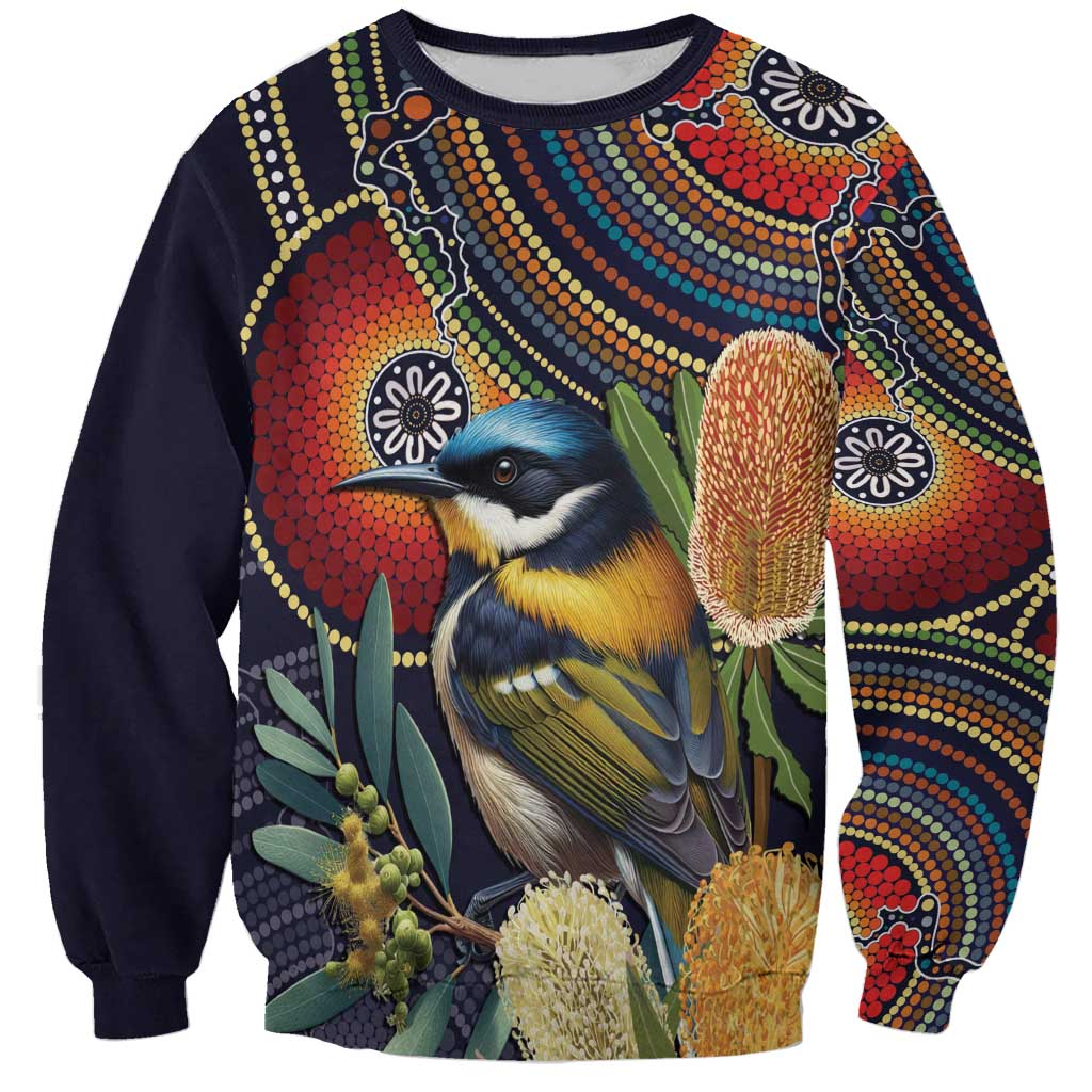 Aussie Honeyeaters Banksia Flowers Sweatshirt Aboriginal Dots Painting