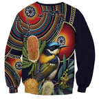 Aussie Honeyeaters Banksia Flowers Sweatshirt Aboriginal Dots Painting