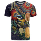 Aussie Honeyeaters Banksia Flowers T Shirt Aboriginal Dots Painting