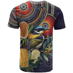 Aussie Honeyeaters Banksia Flowers T Shirt Aboriginal Dots Painting