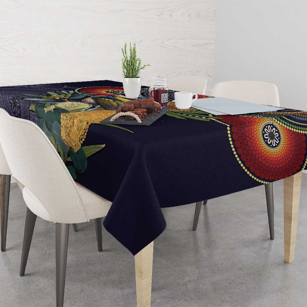 Aussie Honeyeaters Banksia Flowers Tablecloth Aboriginal Dots Painting