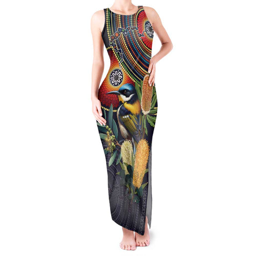 Aussie Honeyeaters Banksia Flowers Tank Maxi Dress Aboriginal Dots Painting