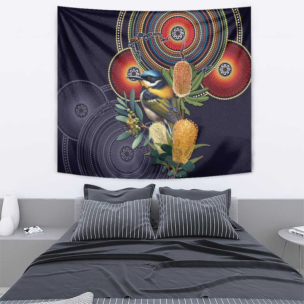 Aussie Honeyeaters Banksia Flowers Tapestry Aboriginal Dots Painting