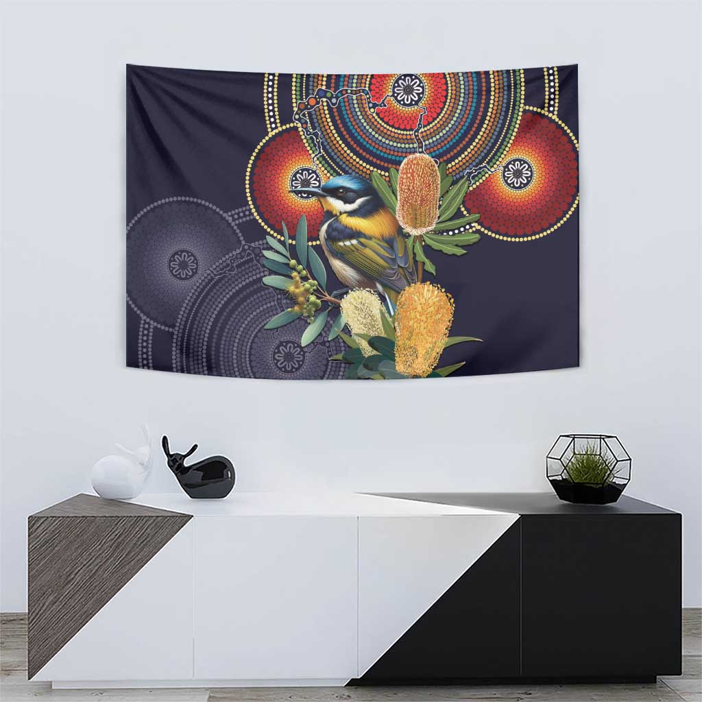 Aussie Honeyeaters Banksia Flowers Tapestry Aboriginal Dots Painting