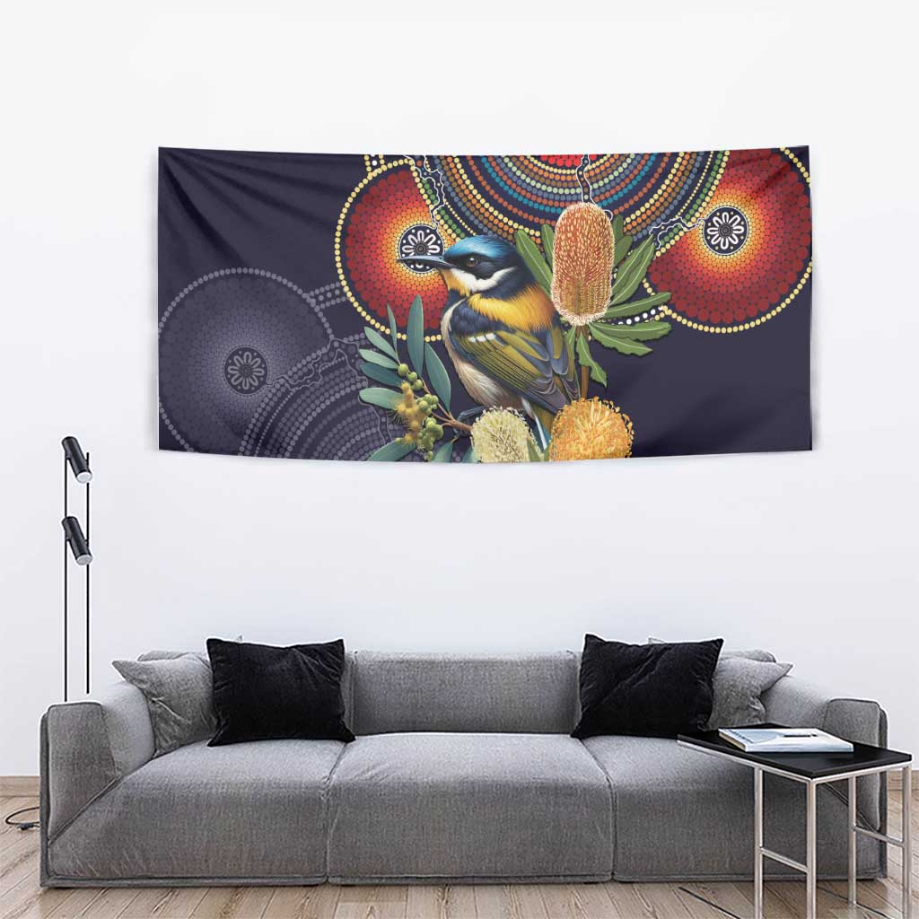 Aussie Honeyeaters Banksia Flowers Tapestry Aboriginal Dots Painting