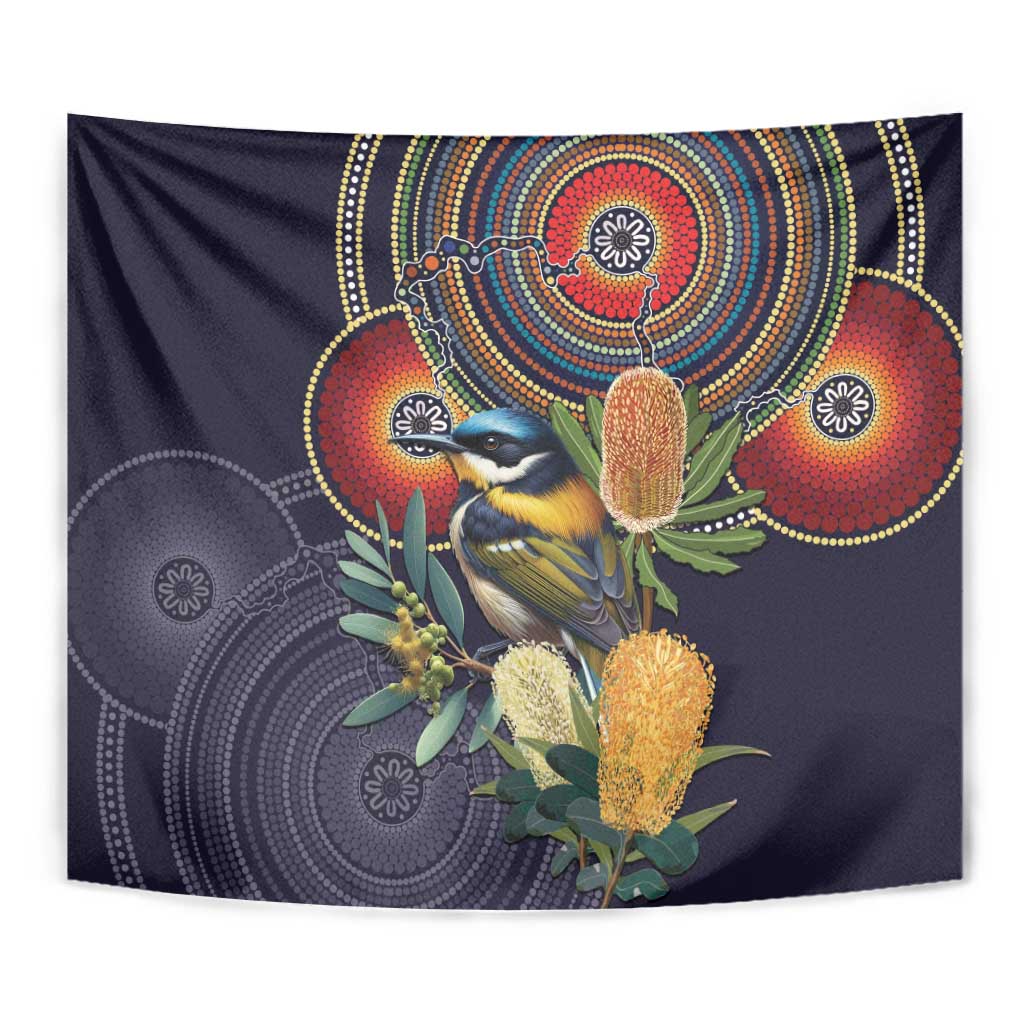 Aussie Honeyeaters Banksia Flowers Tapestry Aboriginal Dots Painting
