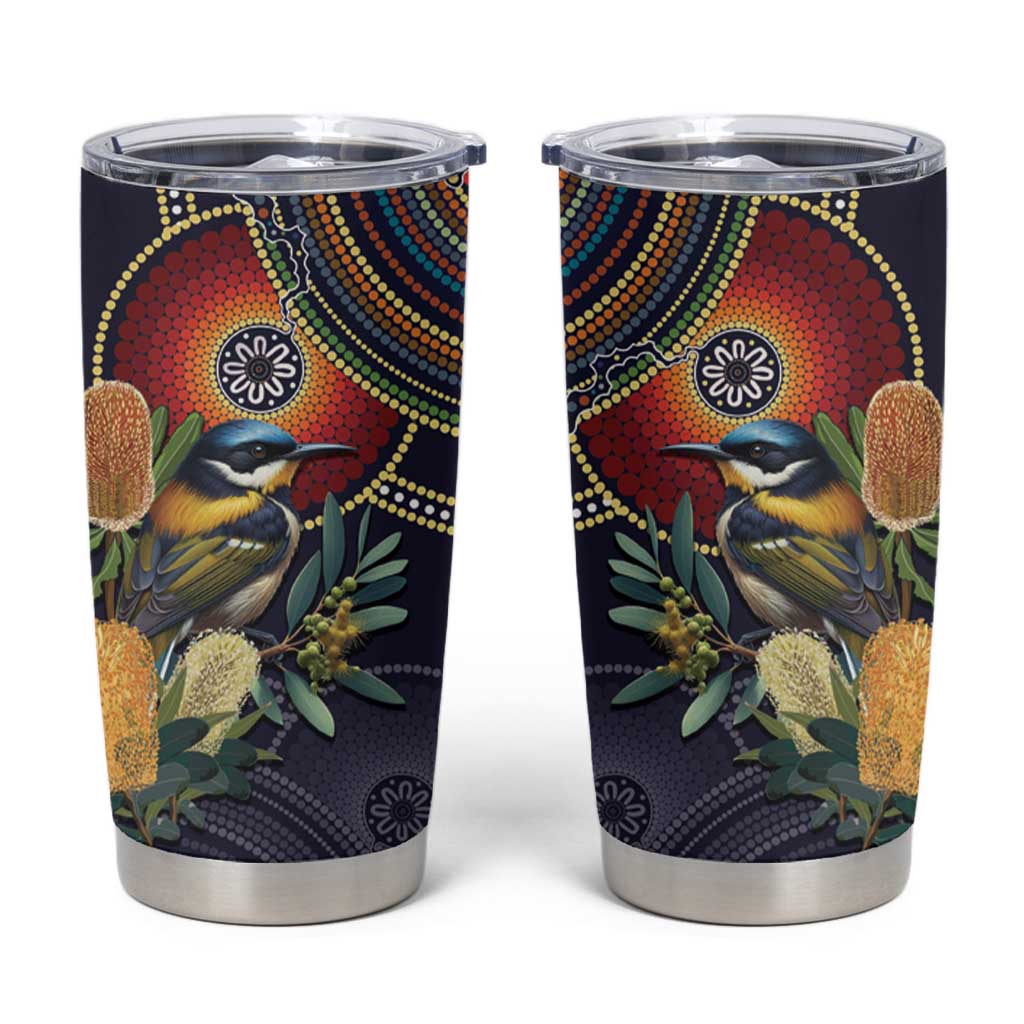 Aussie Honeyeaters Banksia Flowers Tumbler Cup Aboriginal Dots Painting
