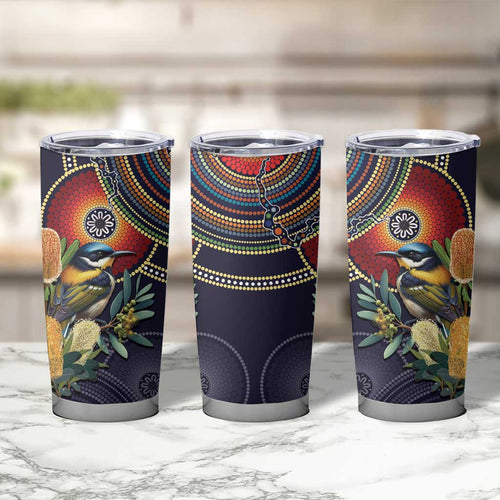 Aussie Honeyeaters Banksia Flowers Tumbler Cup Aboriginal Dots Painting