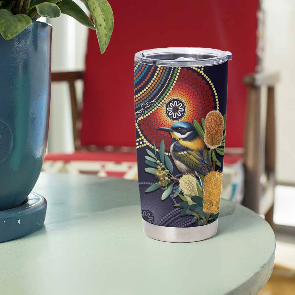 Aussie Honeyeaters Banksia Flowers Tumbler Cup Aboriginal Dots Painting