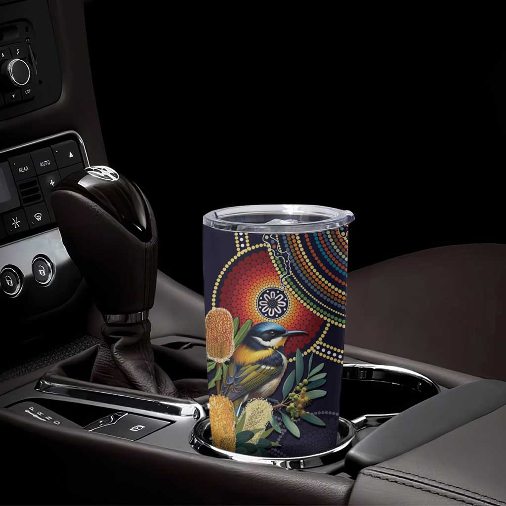 Aussie Honeyeaters Banksia Flowers Tumbler Cup Aboriginal Dots Painting