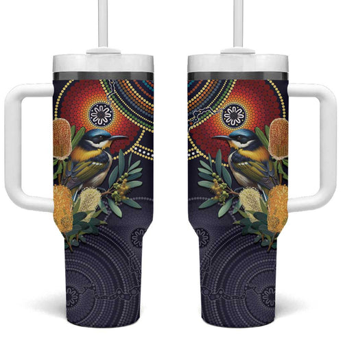 Aussie Honeyeaters Banksia Flowers Tumbler With Handle Aboriginal Dots Painting