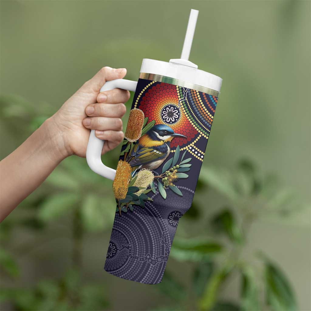 Aussie Honeyeaters Banksia Flowers Tumbler With Handle Aboriginal Dots Painting
