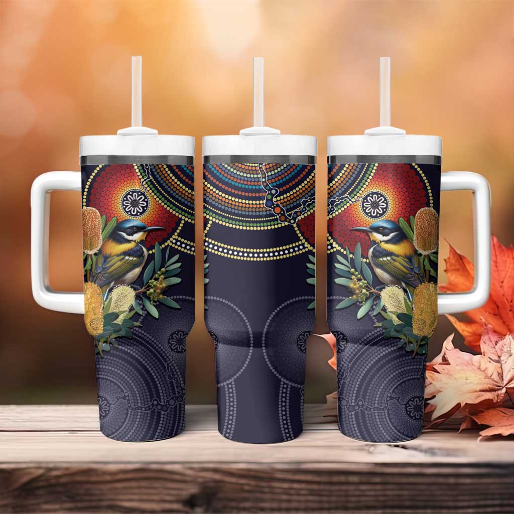 Aussie Honeyeaters Banksia Flowers Tumbler With Handle Aboriginal Dots Painting