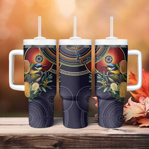 Aussie Honeyeaters Banksia Flowers Tumbler With Handle Aboriginal Dots Painting