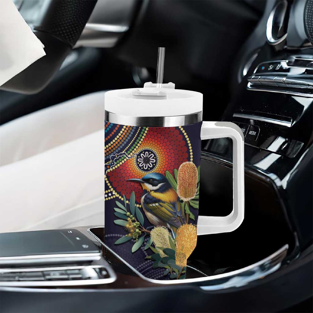 Aussie Honeyeaters Banksia Flowers Tumbler With Handle Aboriginal Dots Painting