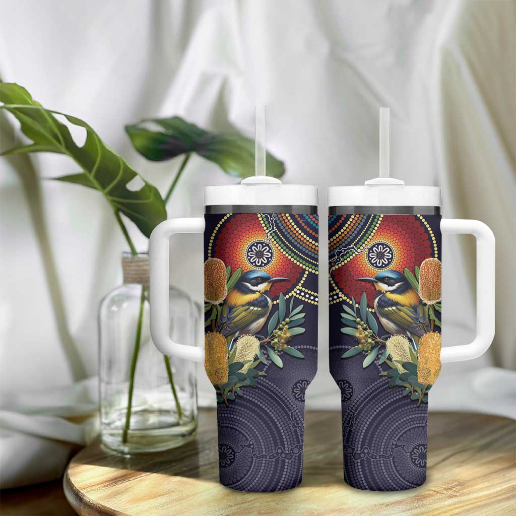 Aussie Honeyeaters Banksia Flowers Tumbler With Handle Aboriginal Dots Painting