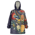 Aussie Honeyeaters Banksia Flowers Wearable Blanket Hoodie Aboriginal Dots Painting