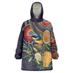 Aussie Honeyeaters Banksia Flowers Wearable Blanket Hoodie Aboriginal Dots Painting