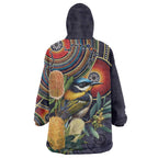 Aussie Honeyeaters Banksia Flowers Wearable Blanket Hoodie Aboriginal Dots Painting