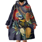 Aussie Honeyeaters Banksia Flowers Wearable Blanket Hoodie Aboriginal Dots Painting
