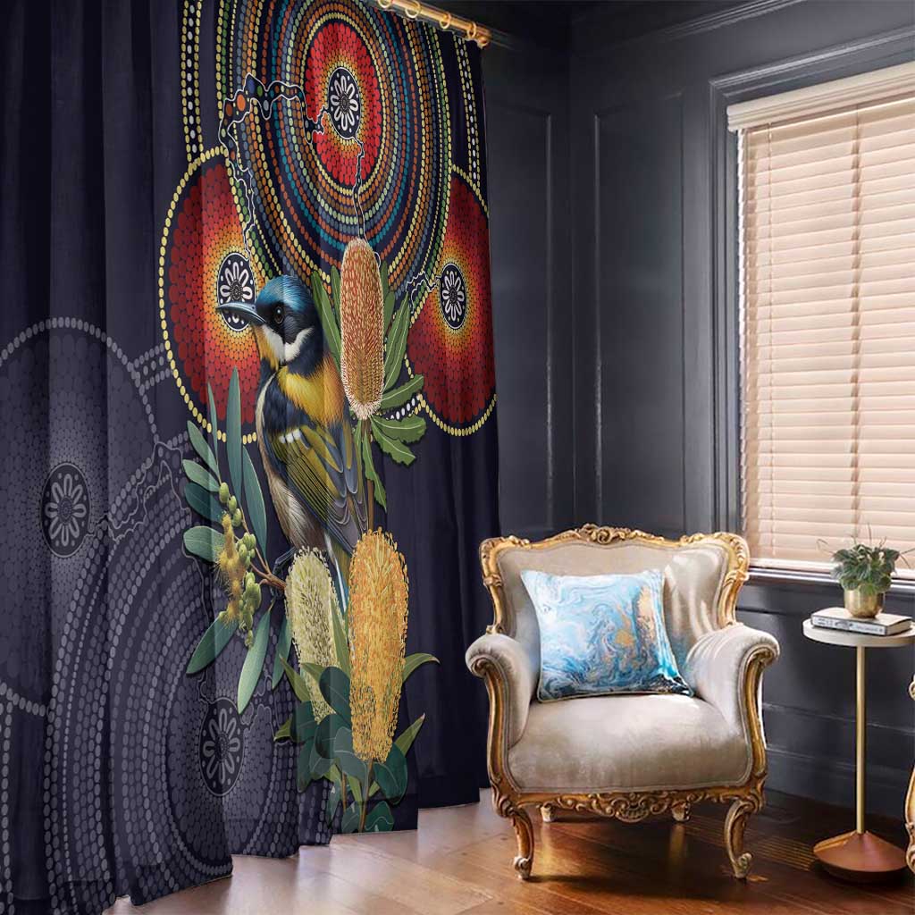 Aussie Honeyeaters Banksia Flowers Window Curtain Aboriginal Dots Painting