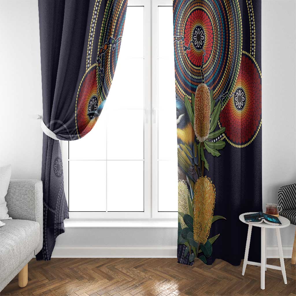 Aussie Honeyeaters Banksia Flowers Window Curtain Aboriginal Dots Painting