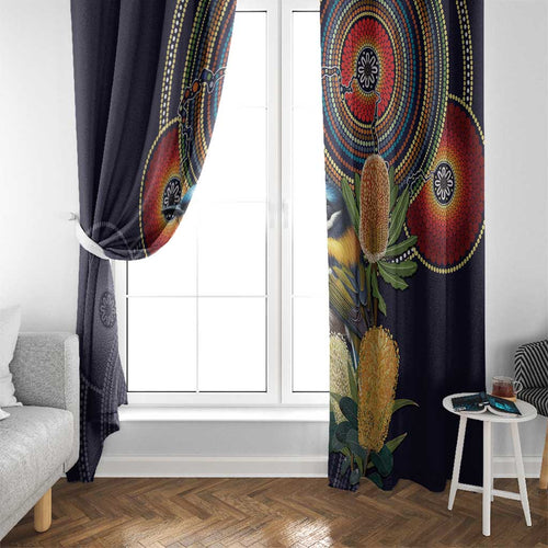 Aussie Honeyeaters Banksia Flowers Window Curtain Aboriginal Dots Painting