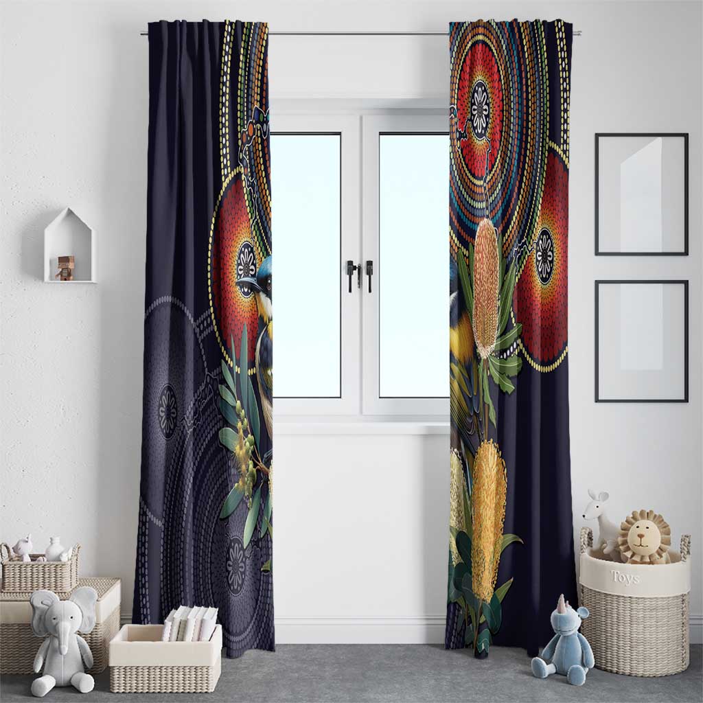 Aussie Honeyeaters Banksia Flowers Window Curtain Aboriginal Dots Painting