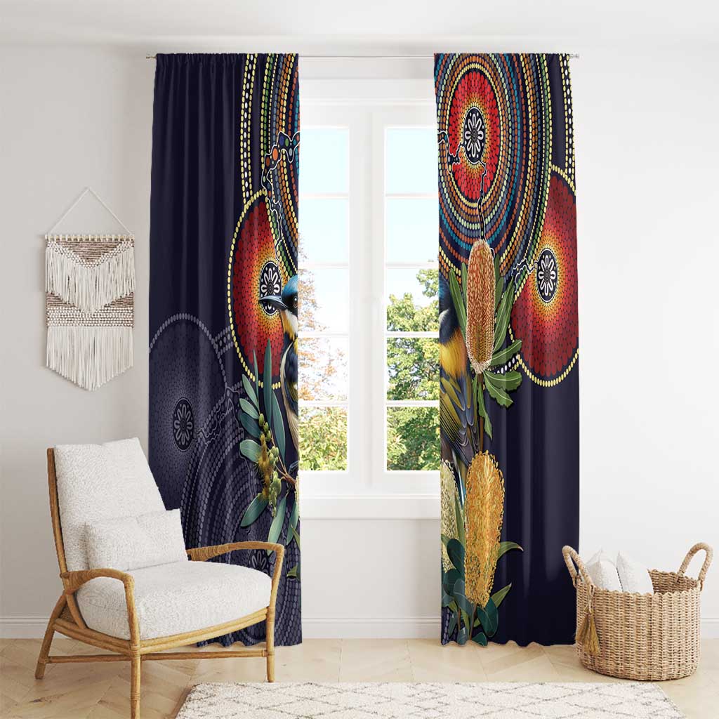 Aussie Honeyeaters Banksia Flowers Window Curtain Aboriginal Dots Painting