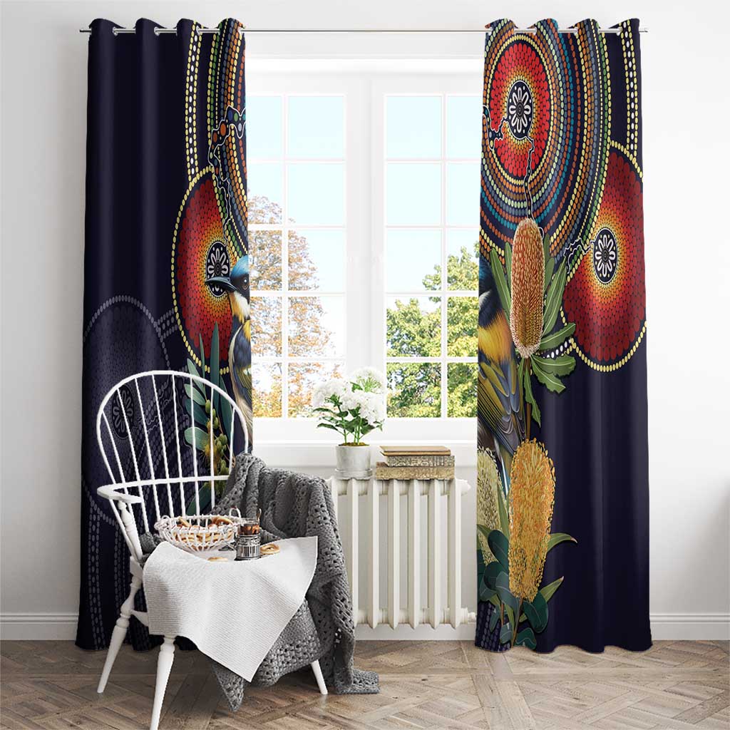 Aussie Honeyeaters Banksia Flowers Window Curtain Aboriginal Dots Painting