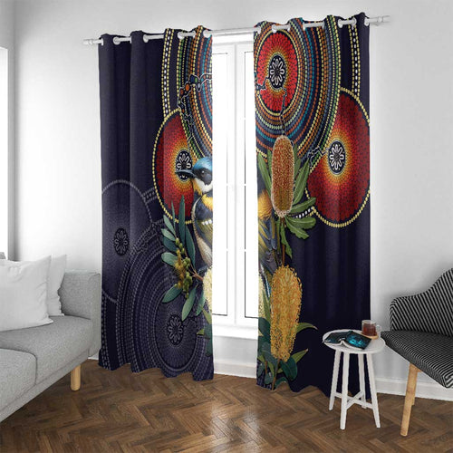Aussie Honeyeaters Banksia Flowers Window Curtain Aboriginal Dots Painting