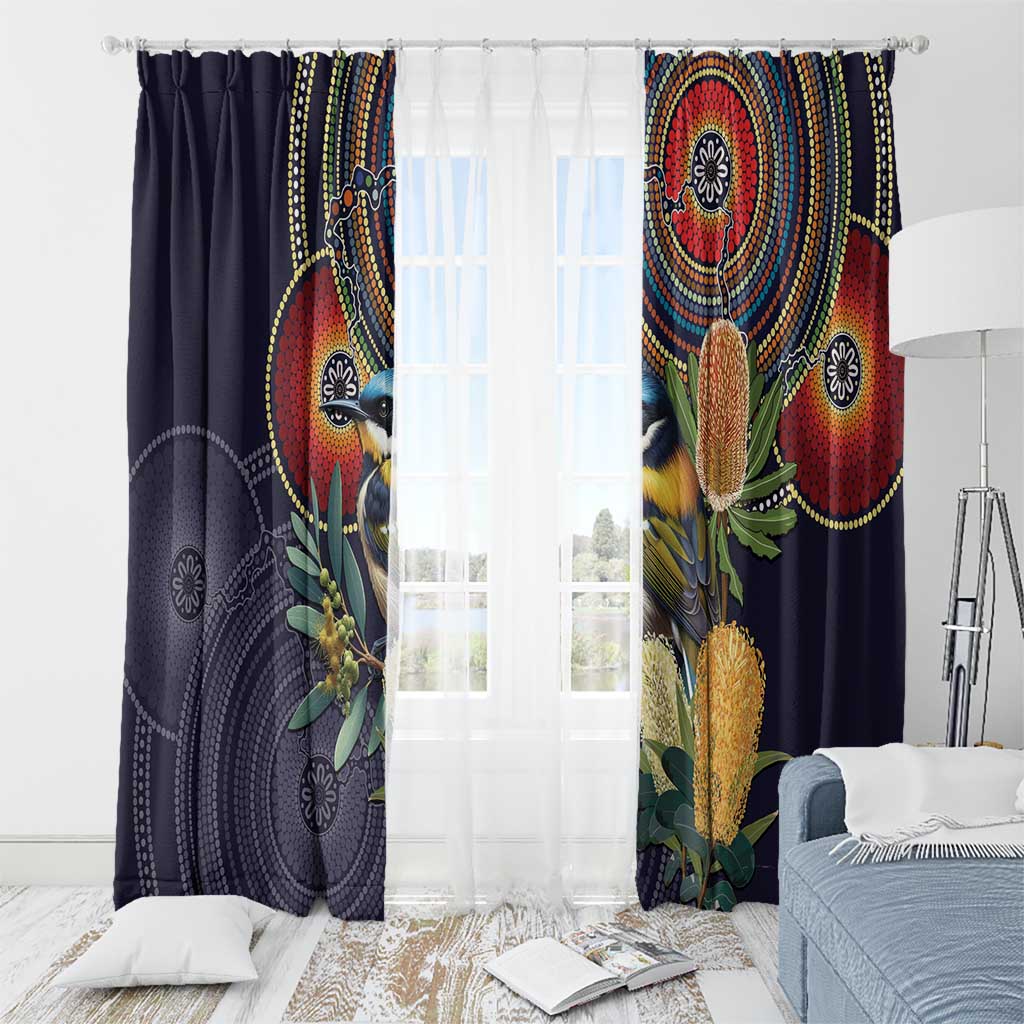 Aussie Honeyeaters Banksia Flowers Window Curtain Aboriginal Dots Painting