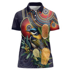 Aussie Honeyeaters Banksia Flowers Women Polo Shirt Aboriginal Dots Painting