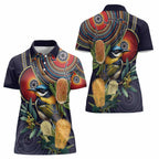 Aussie Honeyeaters Banksia Flowers Women Polo Shirt Aboriginal Dots Painting