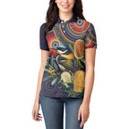 Aussie Honeyeaters Banksia Flowers Women Polo Shirt Aboriginal Dots Painting
