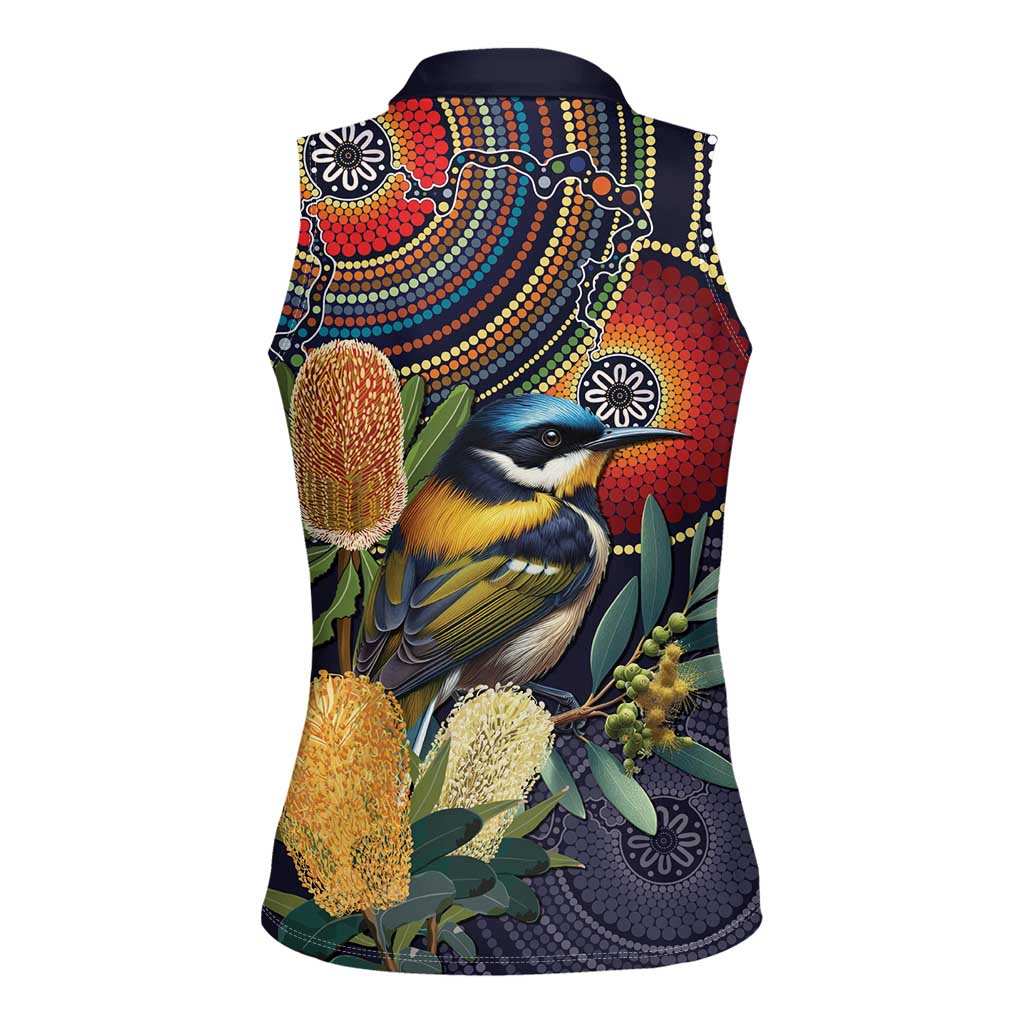 Aussie Honeyeaters Banksia Flowers Women Sleeveless Polo Shirt Aboriginal Dots Painting