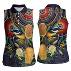 Aussie Honeyeaters Banksia Flowers Women Sleeveless Polo Shirt Aboriginal Dots Painting