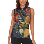 Aussie Honeyeaters Banksia Flowers Women Sleeveless Polo Shirt Aboriginal Dots Painting