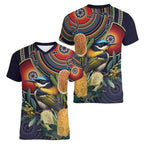 Aussie Honeyeaters Banksia Flowers Women V-Neck T-Shirt Aboriginal Dots Painting