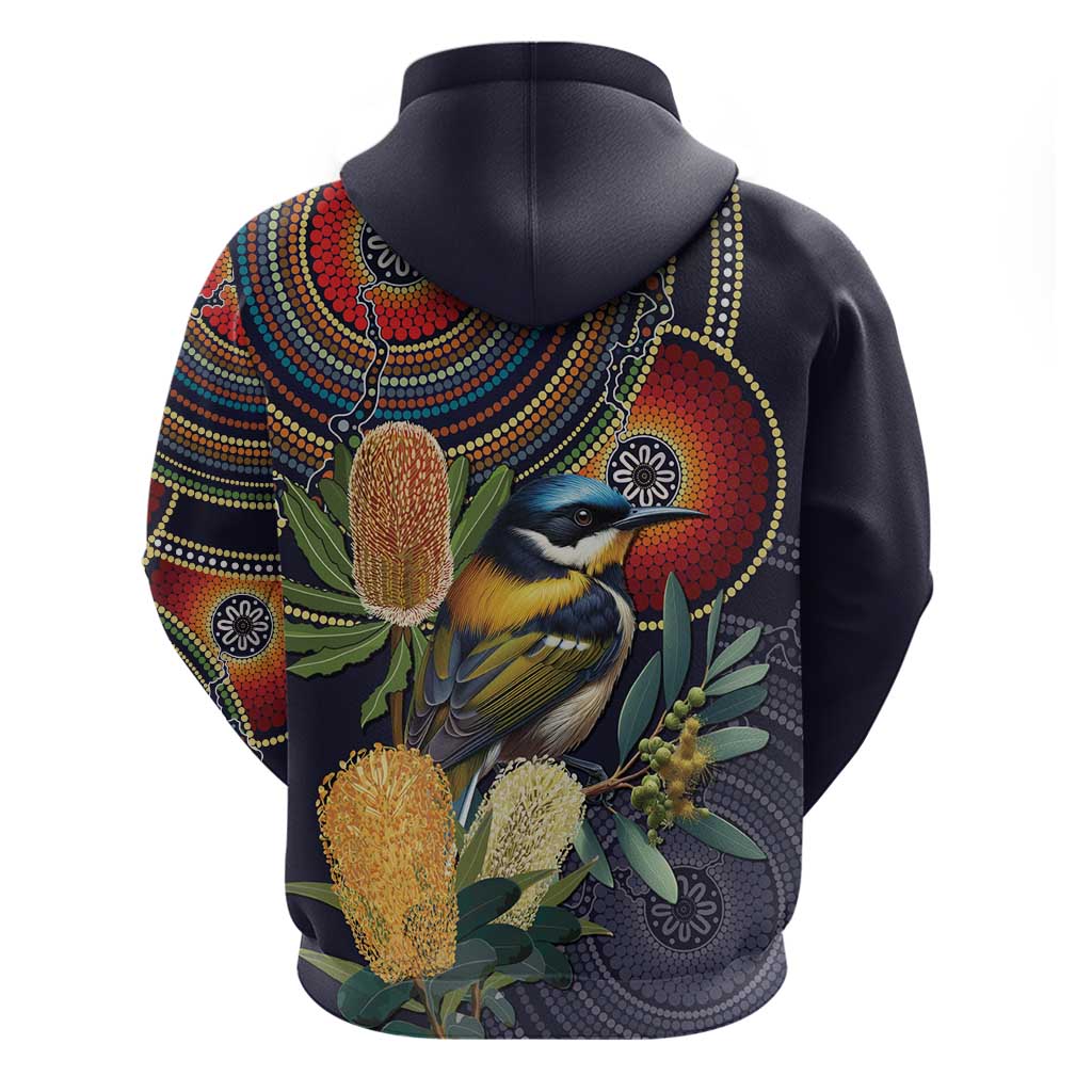 Aussie Honeyeaters Banksia Flowers Zip Hoodie Aboriginal Dots Painting