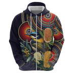 Aussie Honeyeaters Banksia Flowers Zip Hoodie Aboriginal Dots Painting