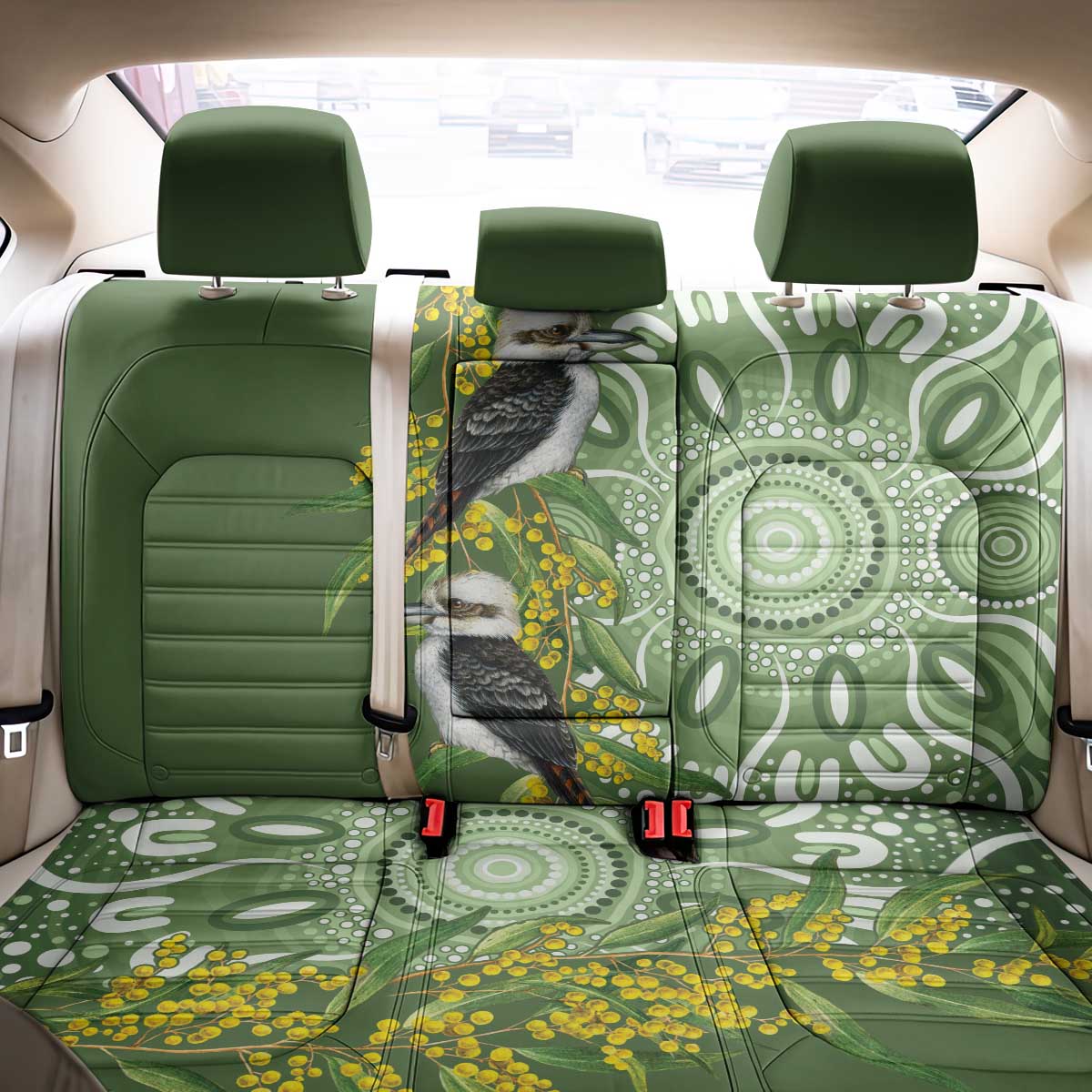 Aussie Kokaburra Golden Wattle Back Car Seat Cover Aboriginal with National Color