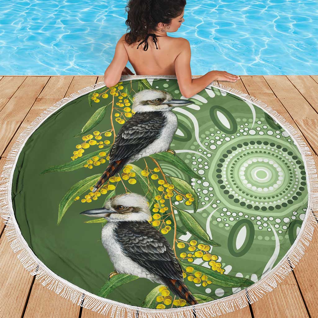 Aussie Kokaburra Golden Wattle Beach Blanket Aboriginal with National Color