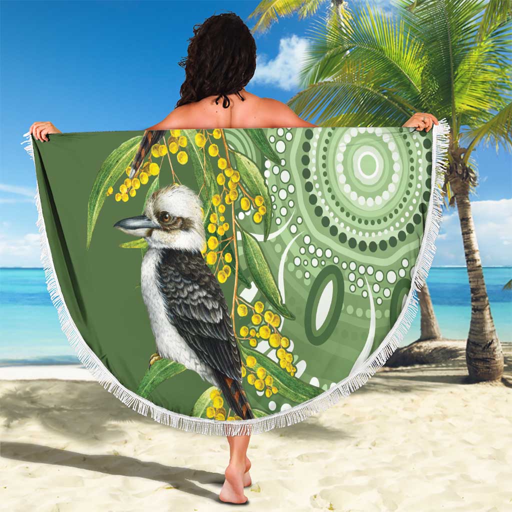Aussie Kokaburra Golden Wattle Beach Blanket Aboriginal with National Color