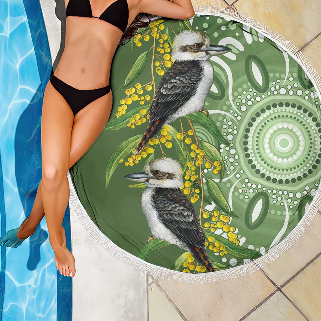 Aussie Kokaburra Golden Wattle Beach Blanket Aboriginal with National Color