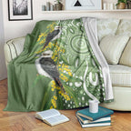 Aussie Kokaburra Golden Wattle Blanket Aboriginal with National Color