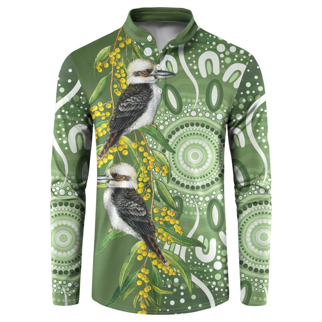 Aussie Kokaburra Golden Wattle Button Sweatshirt Aboriginal with National Color